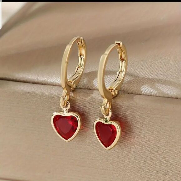 Heart dangle earrings 2 pair blue red - Picture 2 of 11
